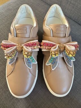 RARE! Kurt Geiger Rainbow Jeweled Bow Leather Sneakers - 8